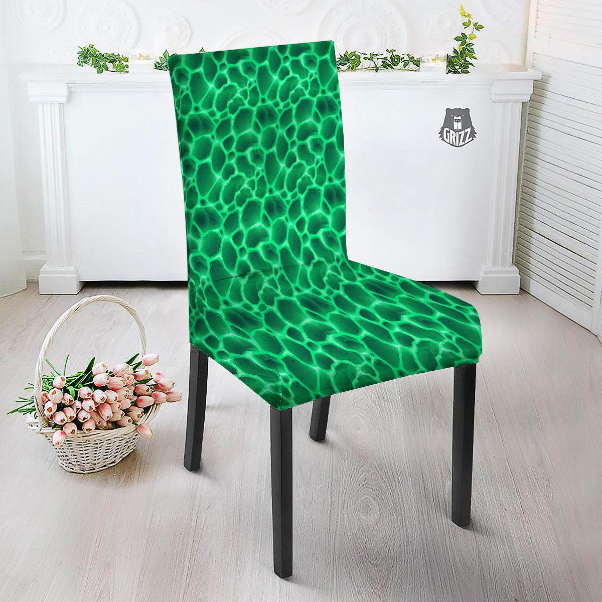 Liquid Lava Green Print Pattern Dining Chair Slipcover-grizzshop