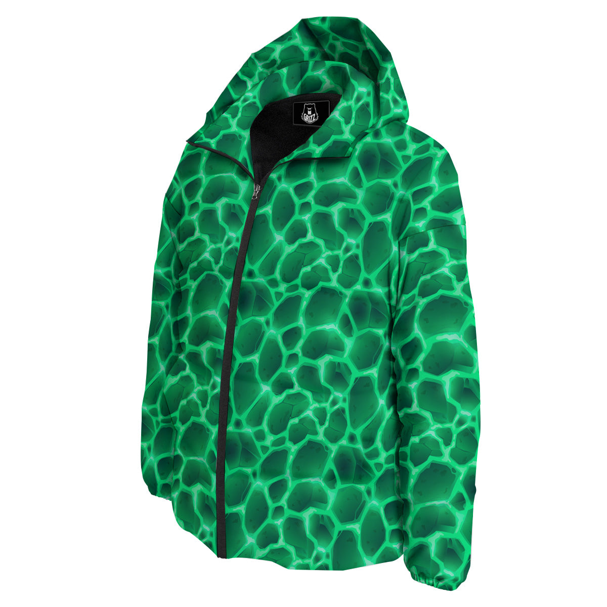 Liquid Lava Green Print Pattern Down Jacket-grizzshop