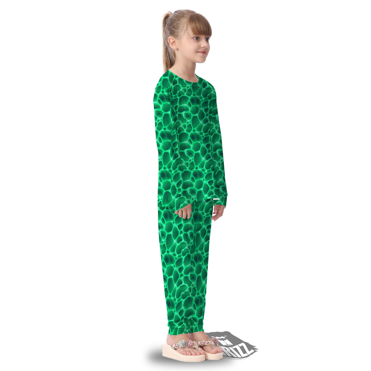 Liquid Lava Green Print Pattern Kid's Pajamas-grizzshop