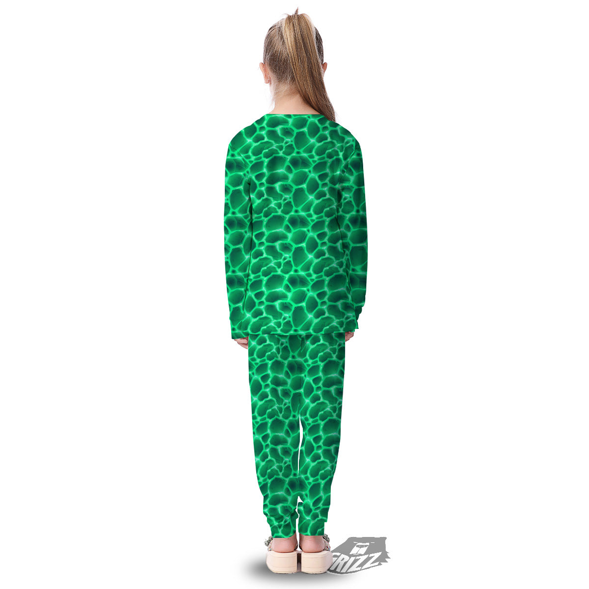 Liquid Lava Green Print Pattern Kid's Pajamas-grizzshop