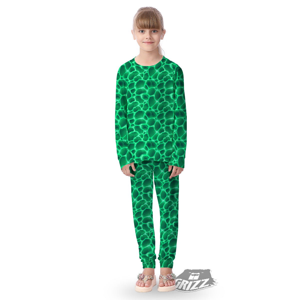 Liquid Lava Green Print Pattern Kid's Pajamas-grizzshop
