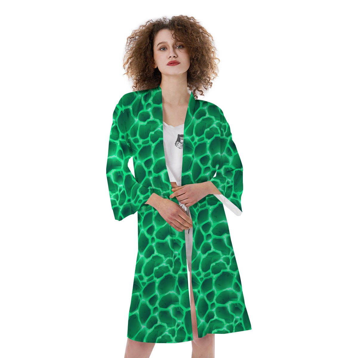 Liquid Lava Green Print Pattern Kimono-grizzshop