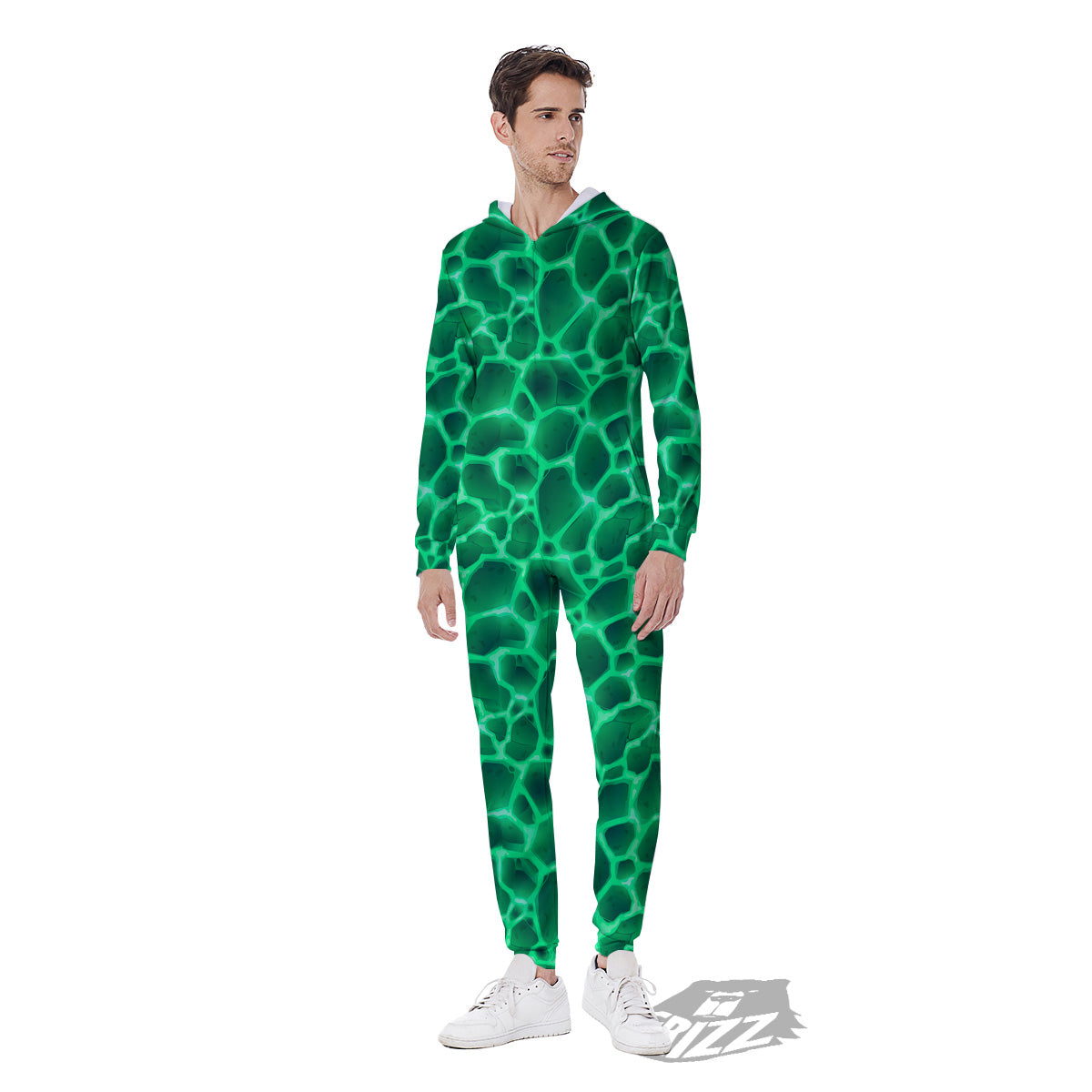 Liquid Lava Green Print Pattern Men's Jumpsuit-grizzshop