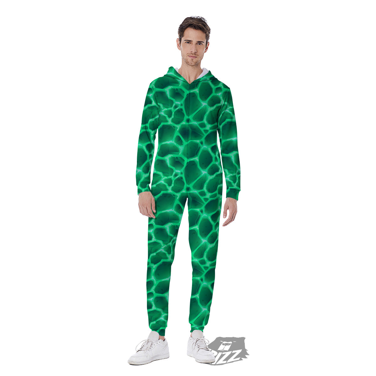 Liquid Lava Green Print Pattern Men's Jumpsuit-grizzshop