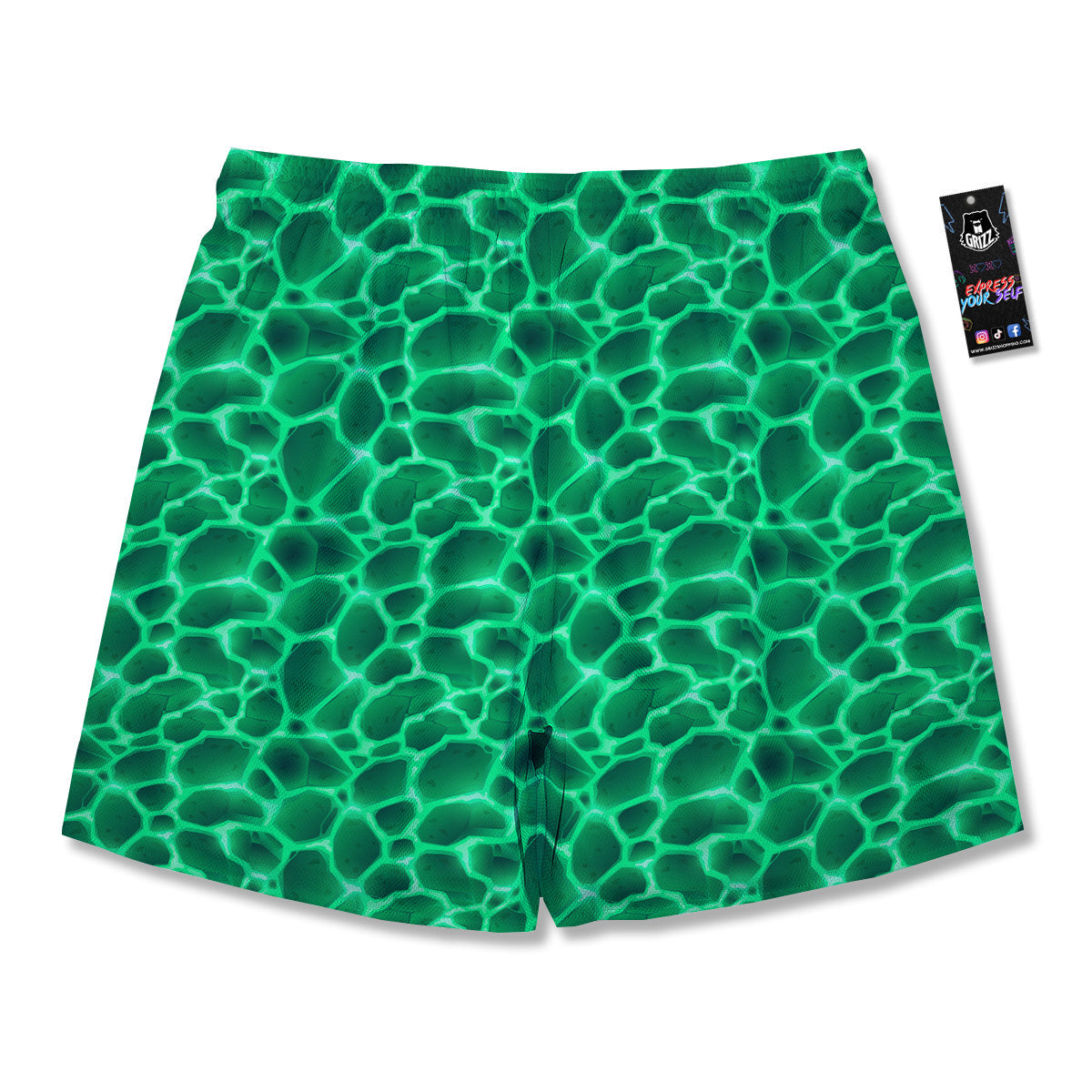 Liquid Lava Green Print Pattern Men's Running Shorts-grizzshop