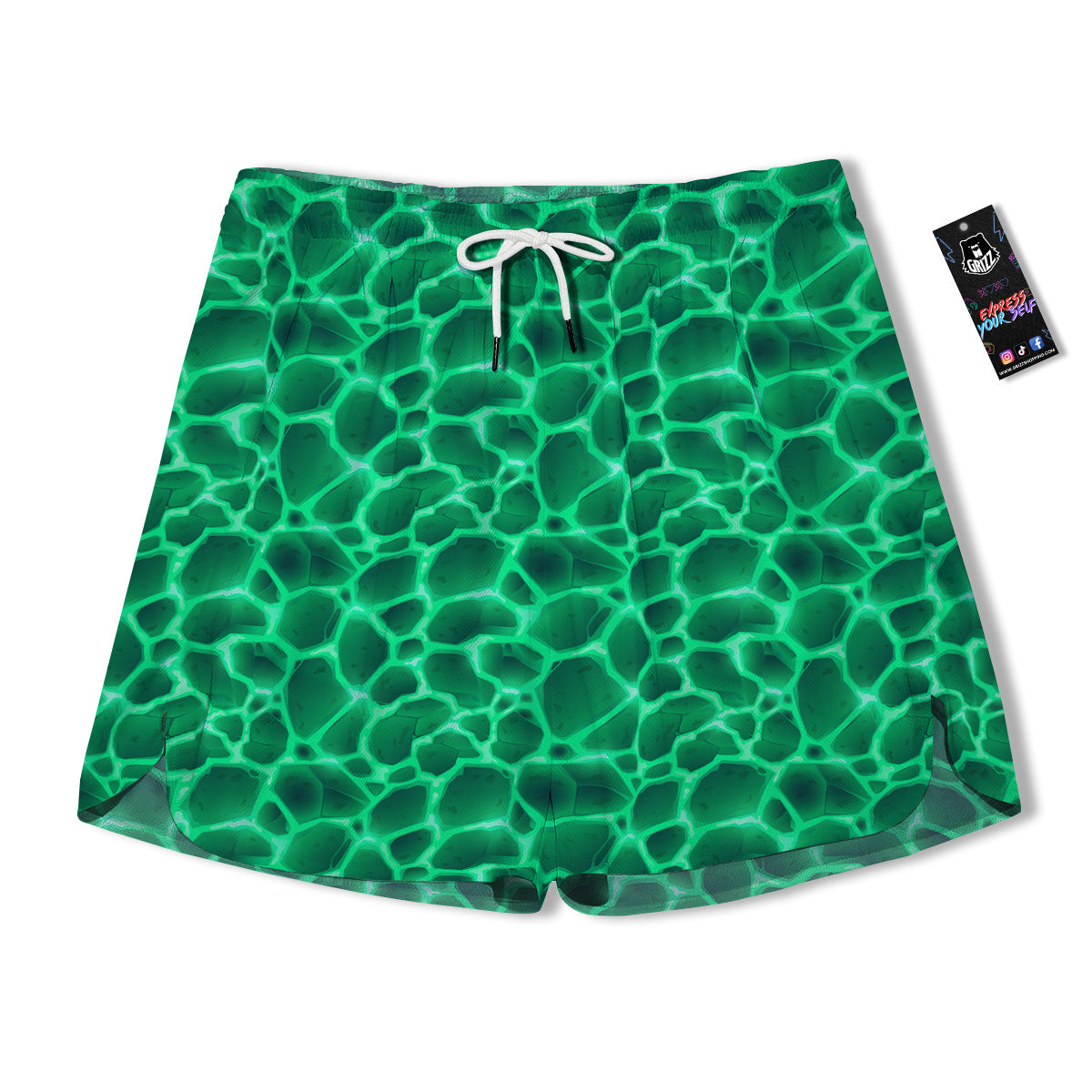 Liquid Lava Green Print Pattern Men's Running Shorts-grizzshop