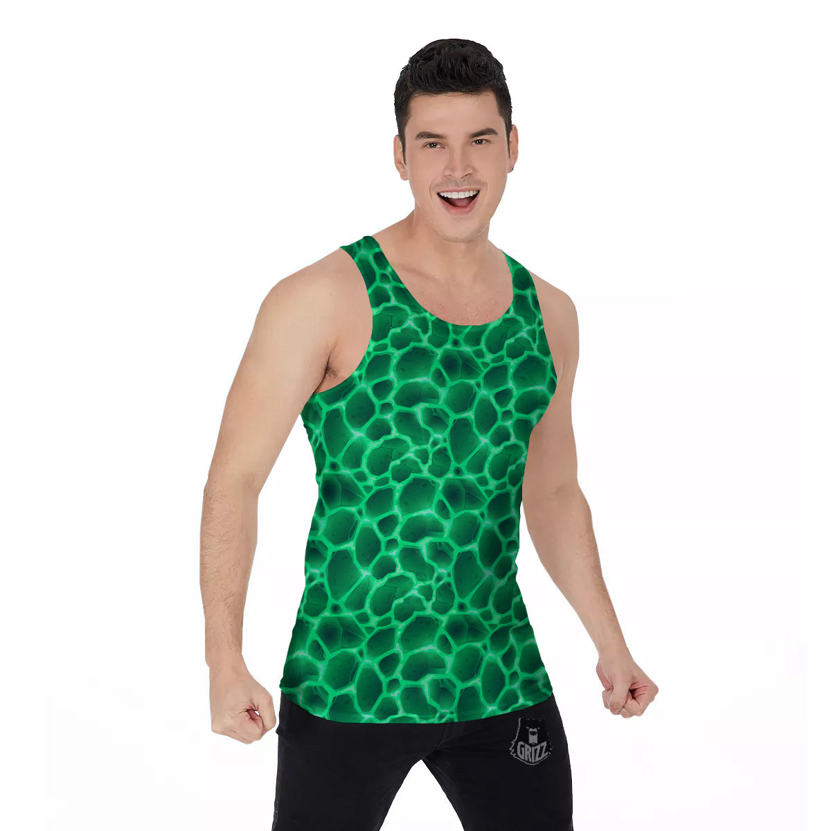 Liquid Lava Green Print Pattern Men's Tank Top-grizzshop