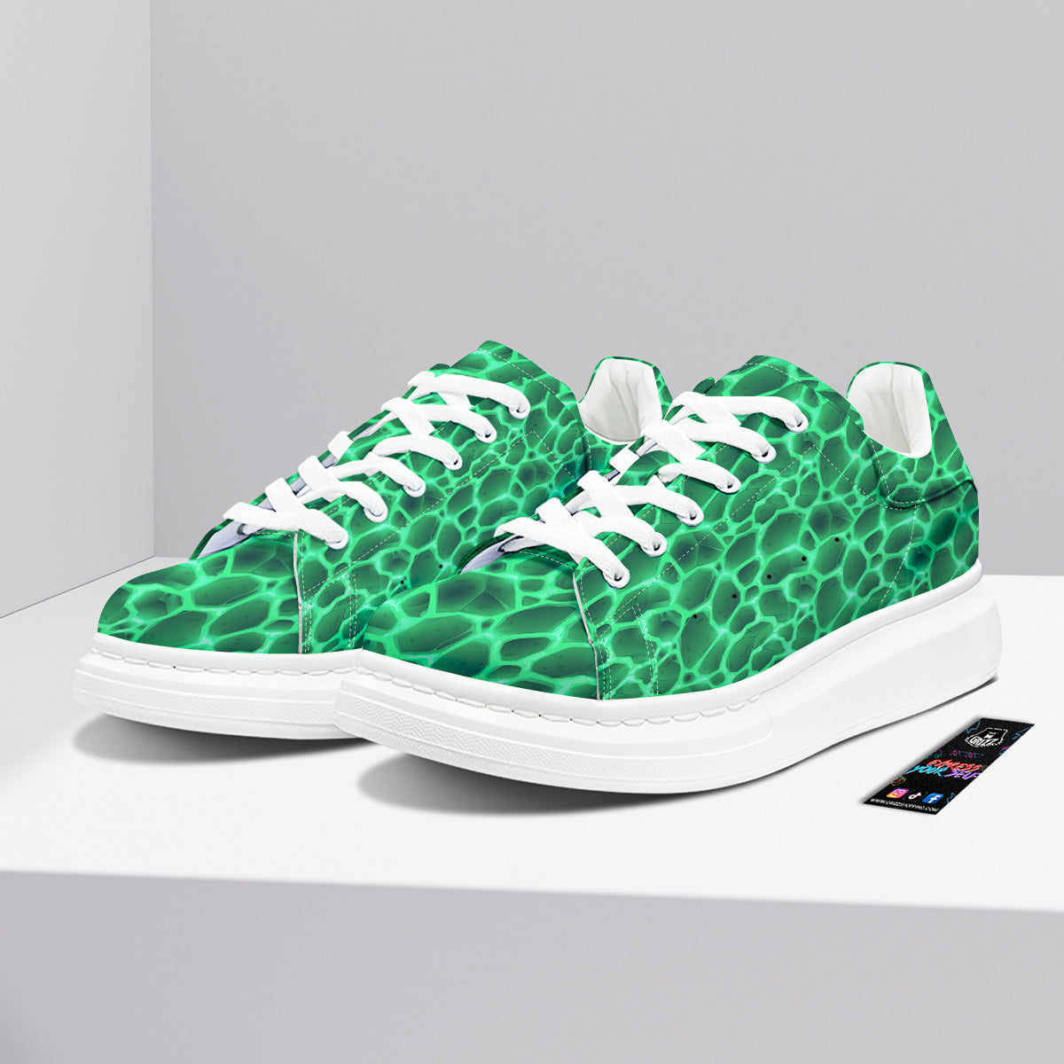 Liquid Lava Green Print Pattern Platform Shoes-grizzshop
