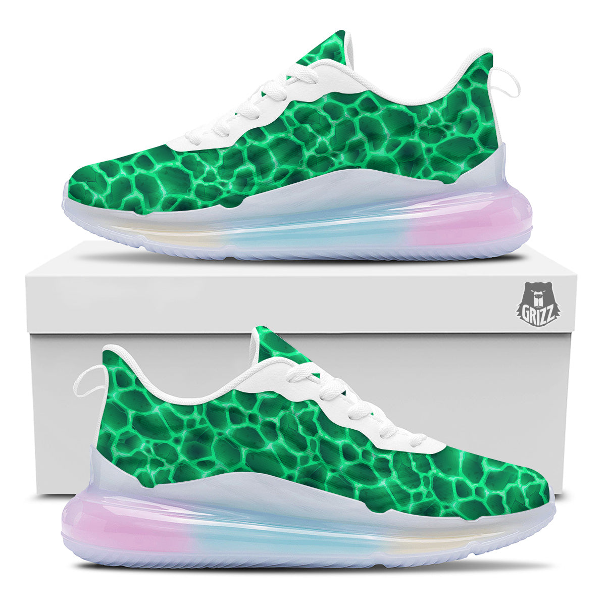 Liquid Lava Green Print Pattern Running Sneakers-grizzshop