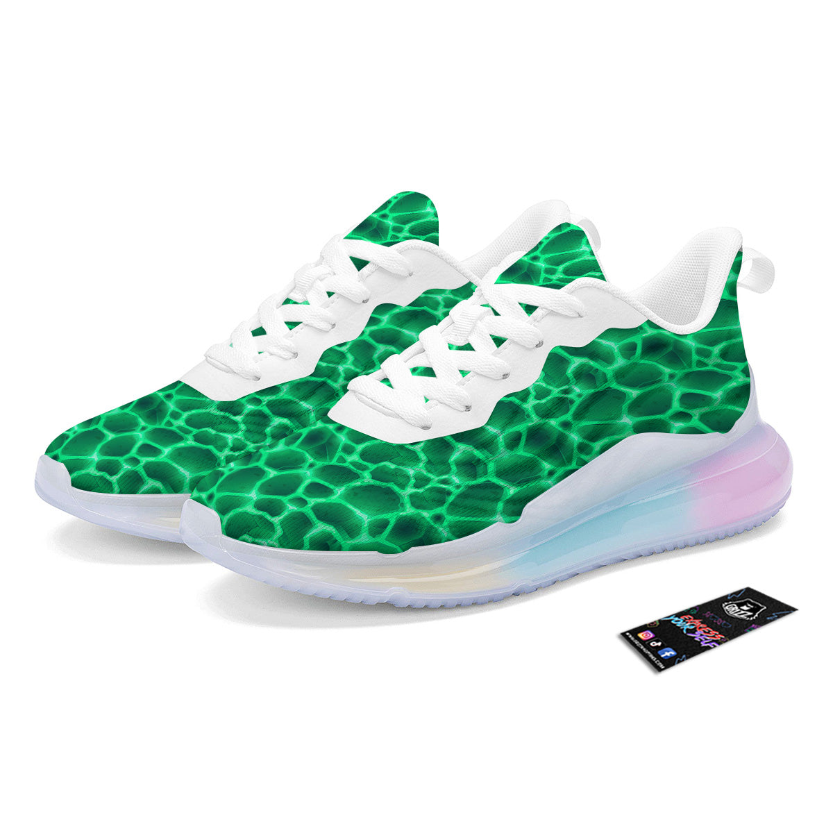 Liquid Lava Green Print Pattern Running Sneakers-grizzshop