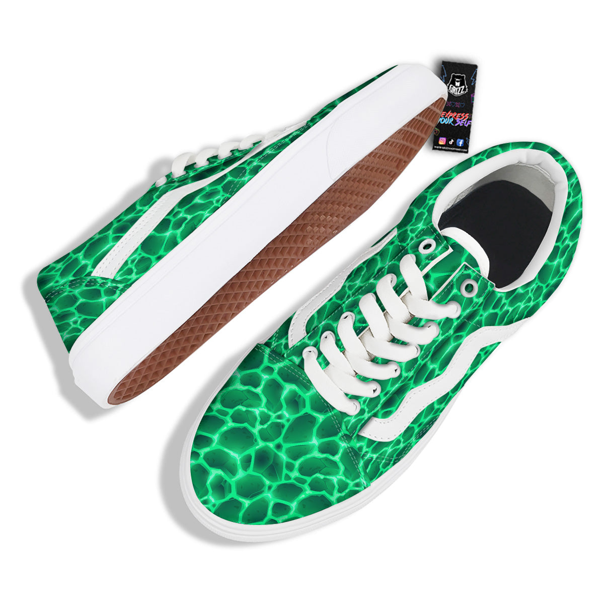 Liquid Lava Green Print Pattern Skate Shoes-grizzshop