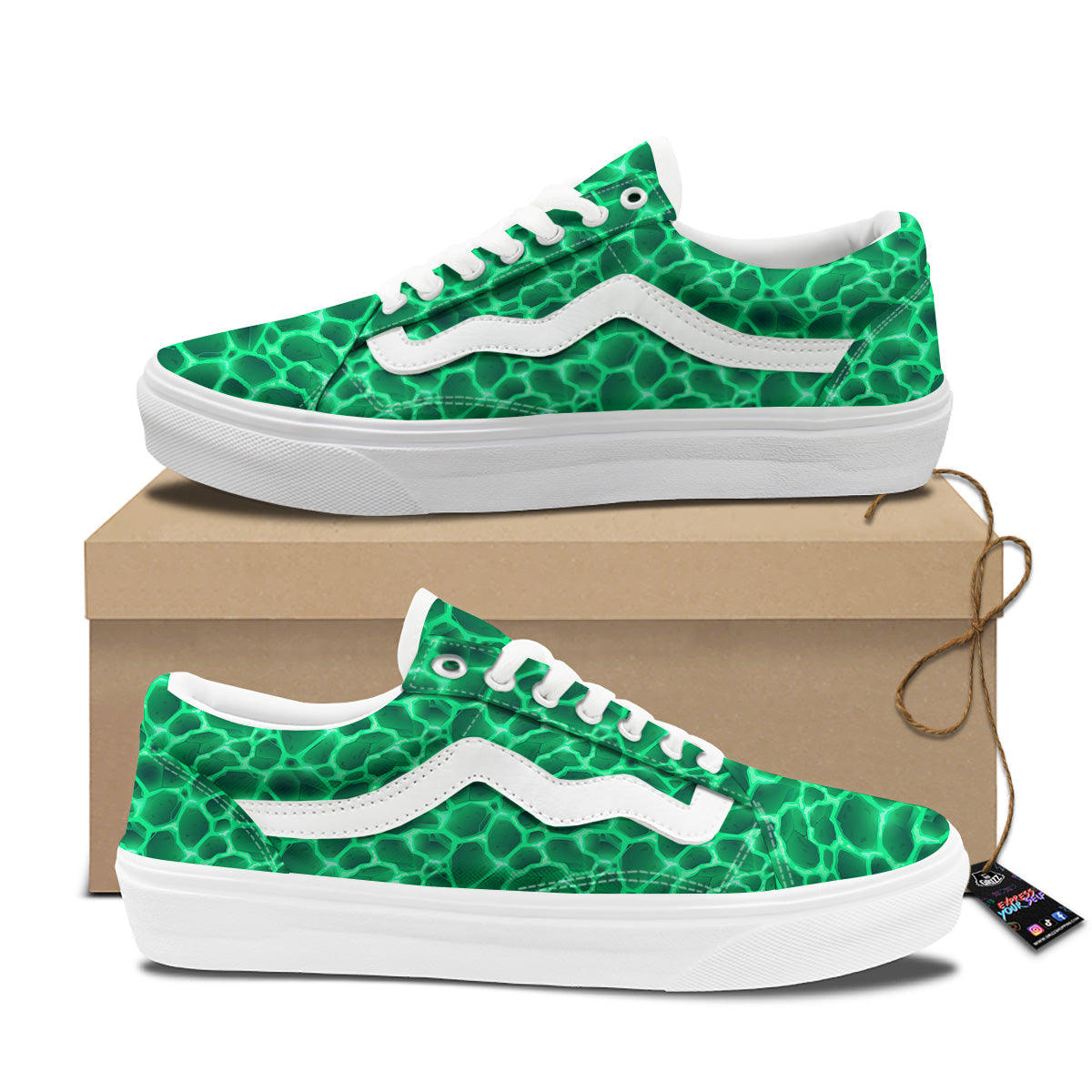Liquid Lava Green Print Pattern Skate Shoes-grizzshop