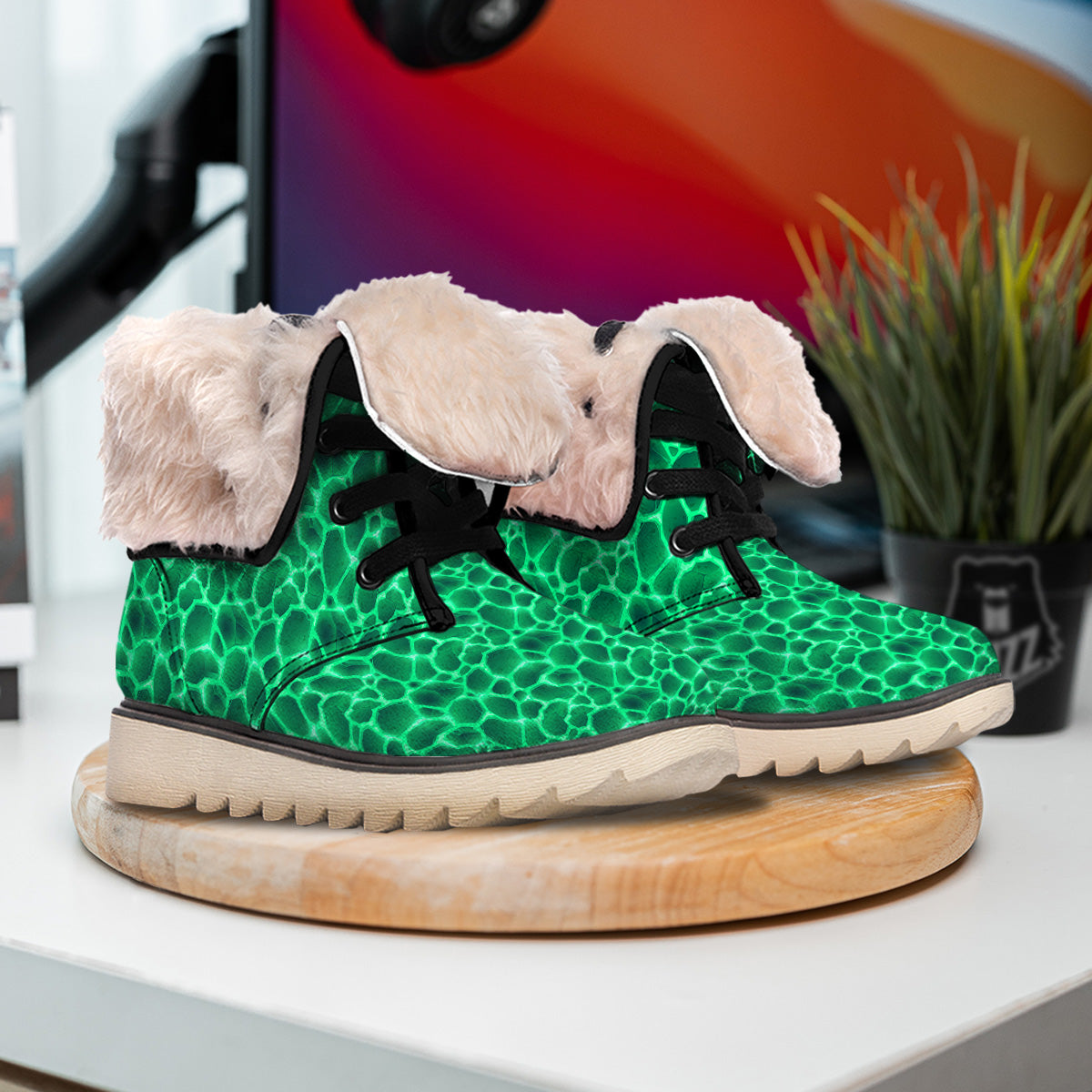 Liquid Lava Green Print Pattern Snow Boots-grizzshop