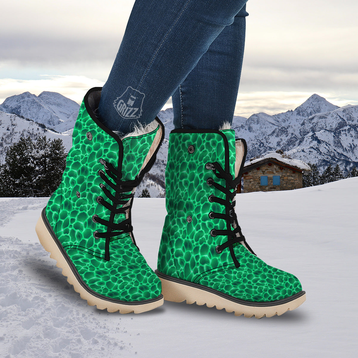 Liquid Lava Green Print Pattern Snow Boots-grizzshop