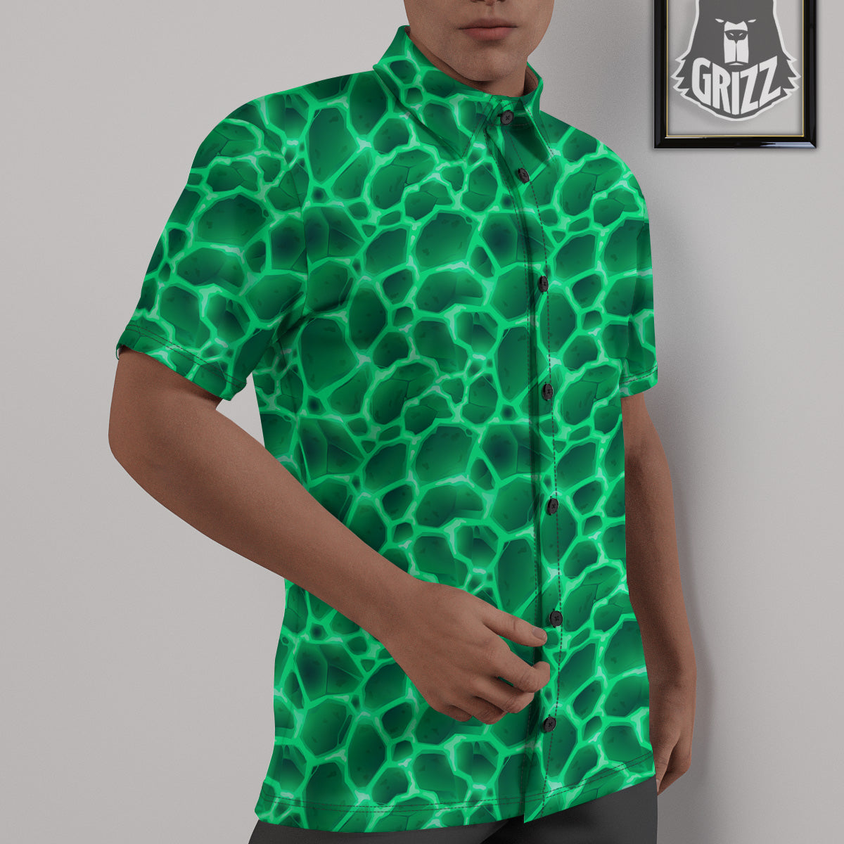 Liquid Lava Green Print Pattern Untucked Shirts-grizzshop