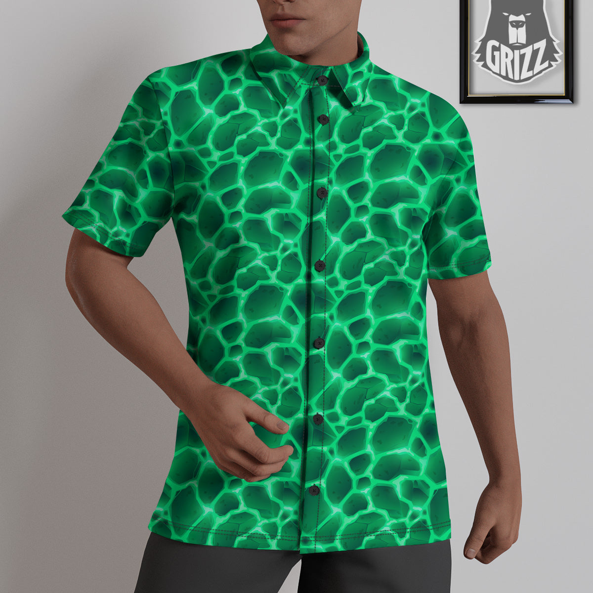 Liquid Lava Green Print Pattern Untucked Shirts-grizzshop