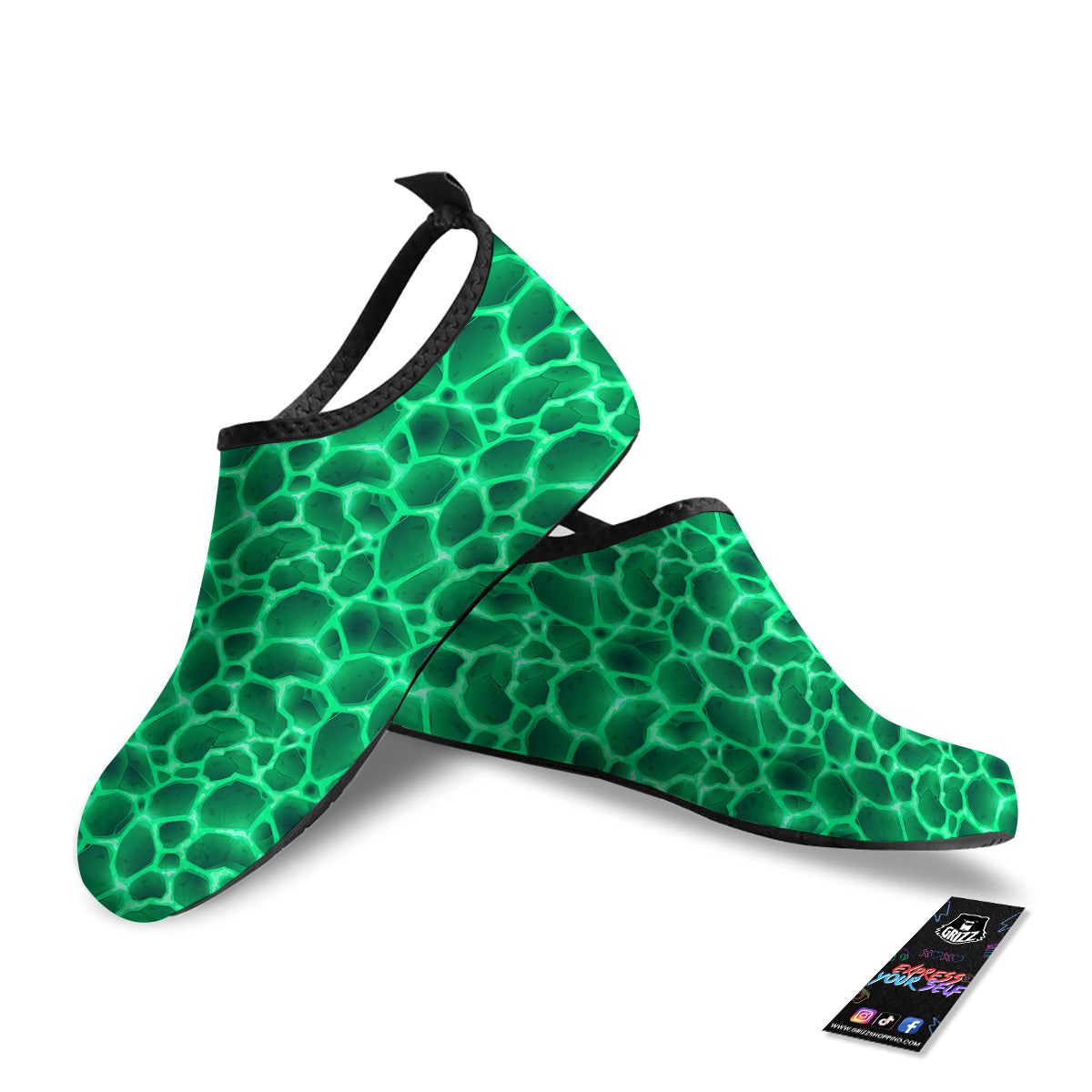 Liquid Lava Green Print Pattern Water Shoes-grizzshop