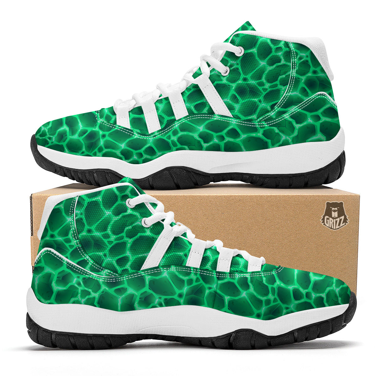 Liquid Lava Green Print Pattern White Bball Shoes-grizzshop