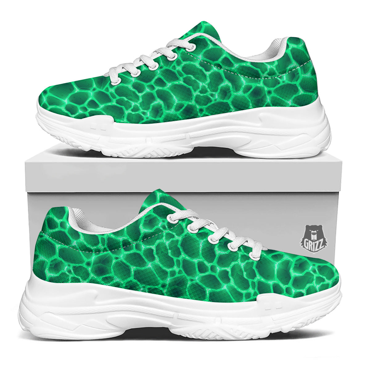 Liquid Lava Green Print Pattern White Chunky Shoes-grizzshop