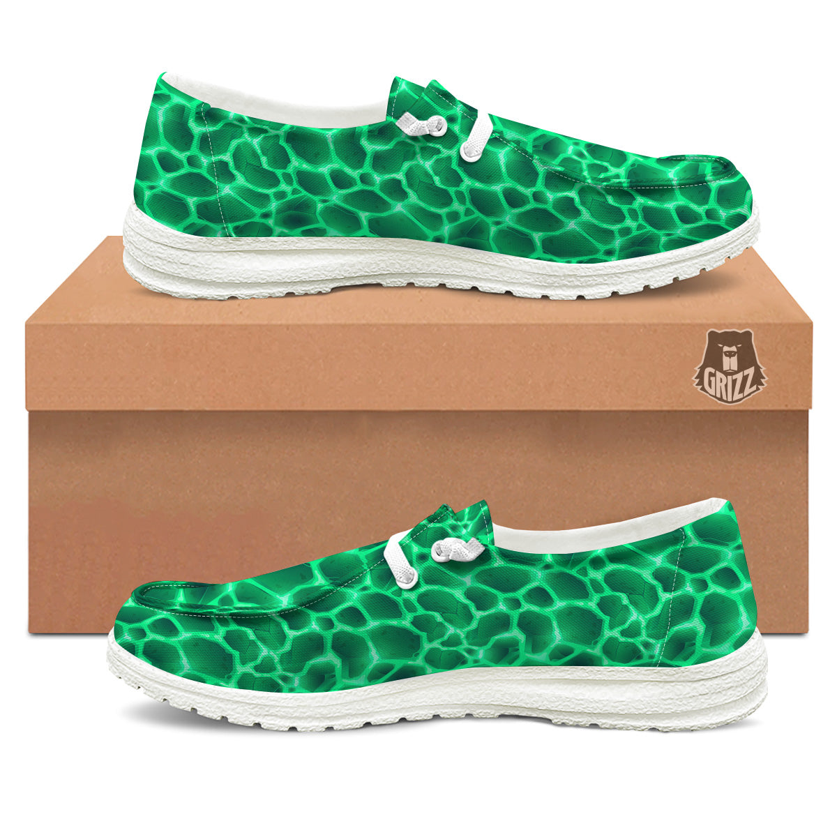 Liquid Lava Green Print Pattern White Loafers-grizzshop