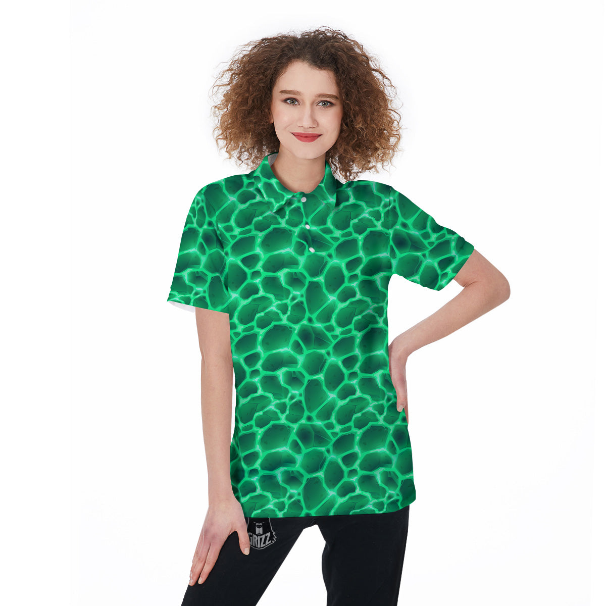 Liquid Lava Green Print Pattern Women's Golf Shirts-grizzshop