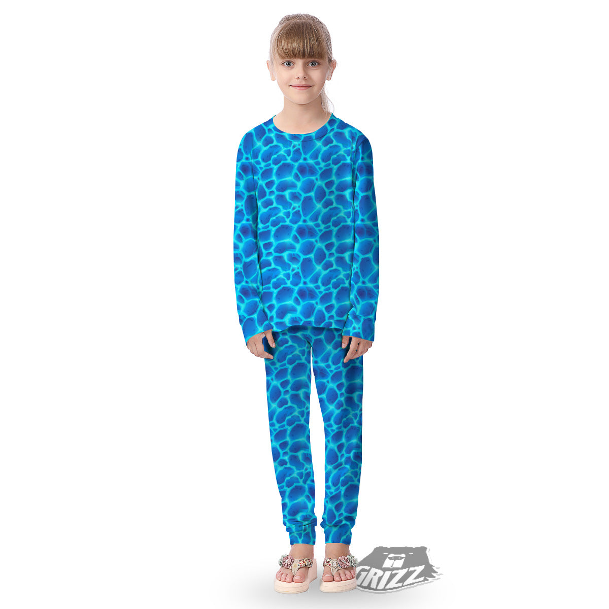 Liquid Lava Ice Blue Print Pattern Kid's Pajamas-grizzshop