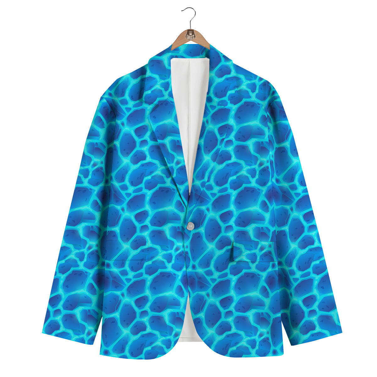 Liquid Lava Ice Blue Print Pattern Men's Blazer-grizzshop