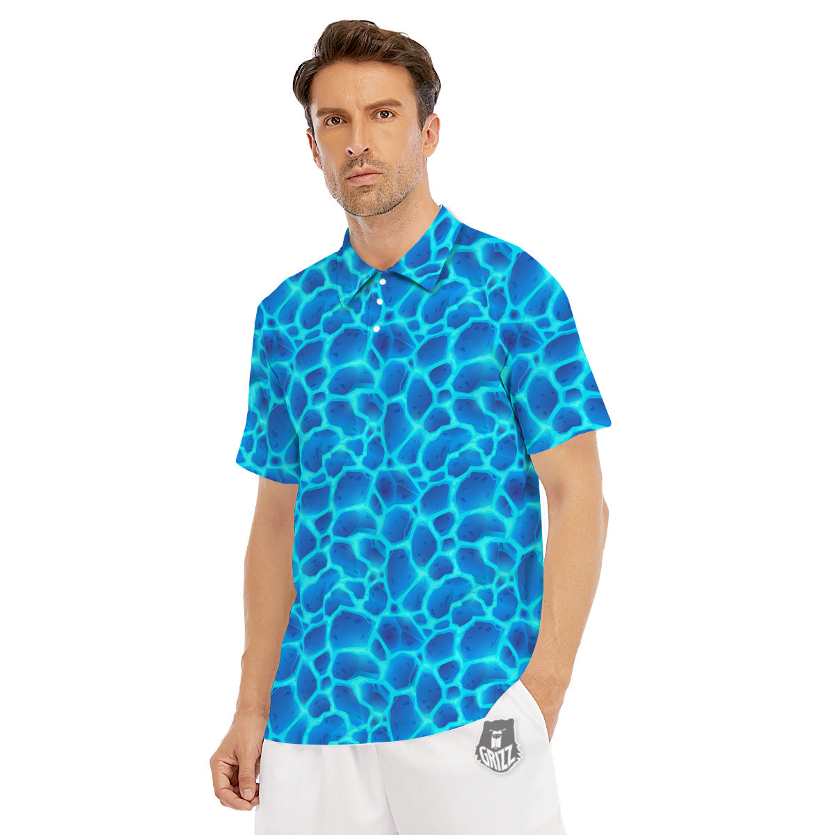 Liquid Lava Ice Blue Print Pattern Men's Golf Shirts-grizzshop