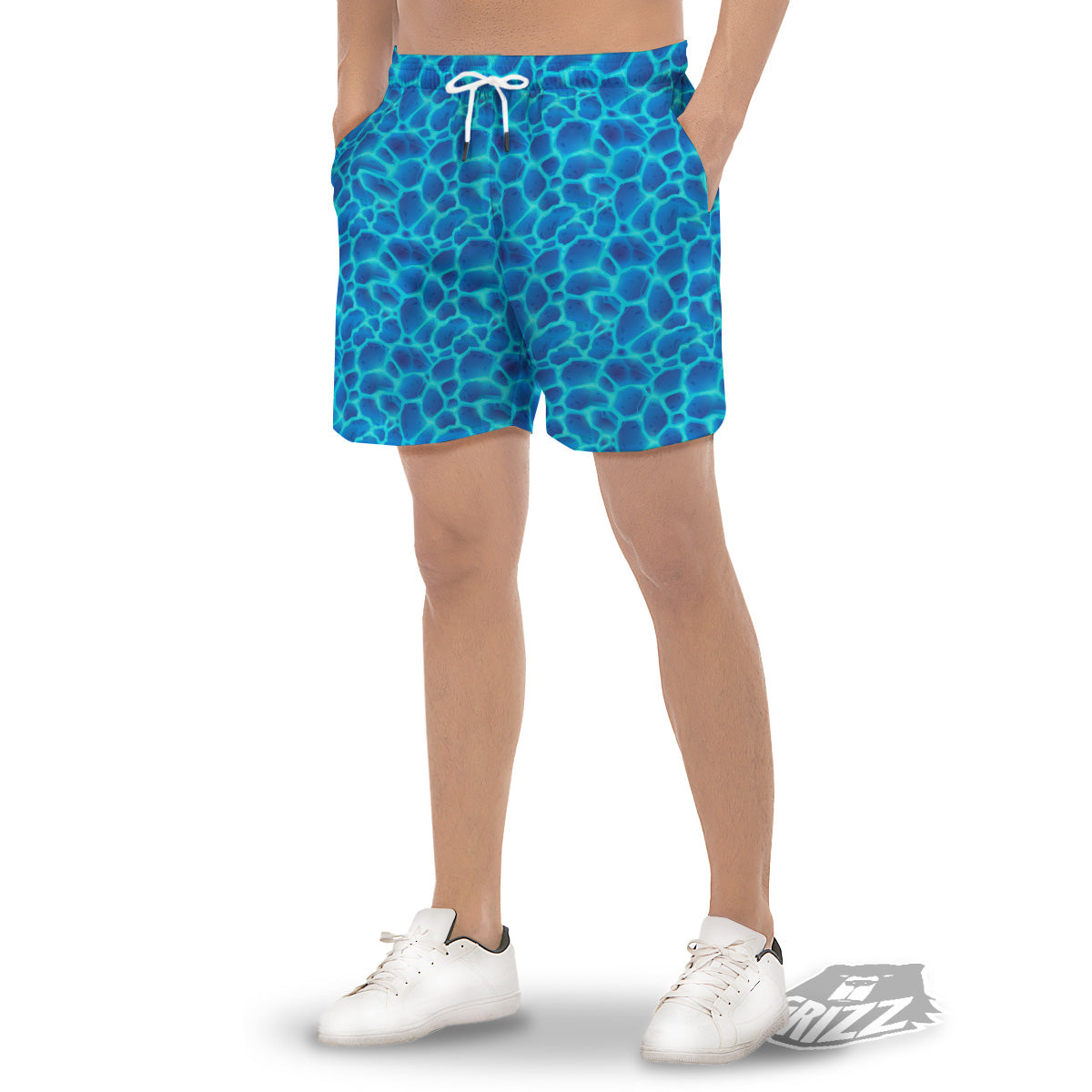 Liquid Lava Ice Blue Print Pattern Men's Gym Shorts-grizzshop