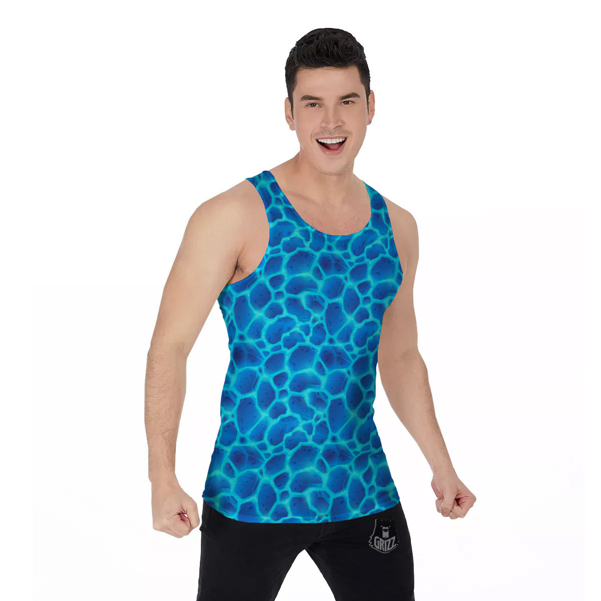 Liquid Lava Ice Blue Print Pattern Men's Tank Top-grizzshop