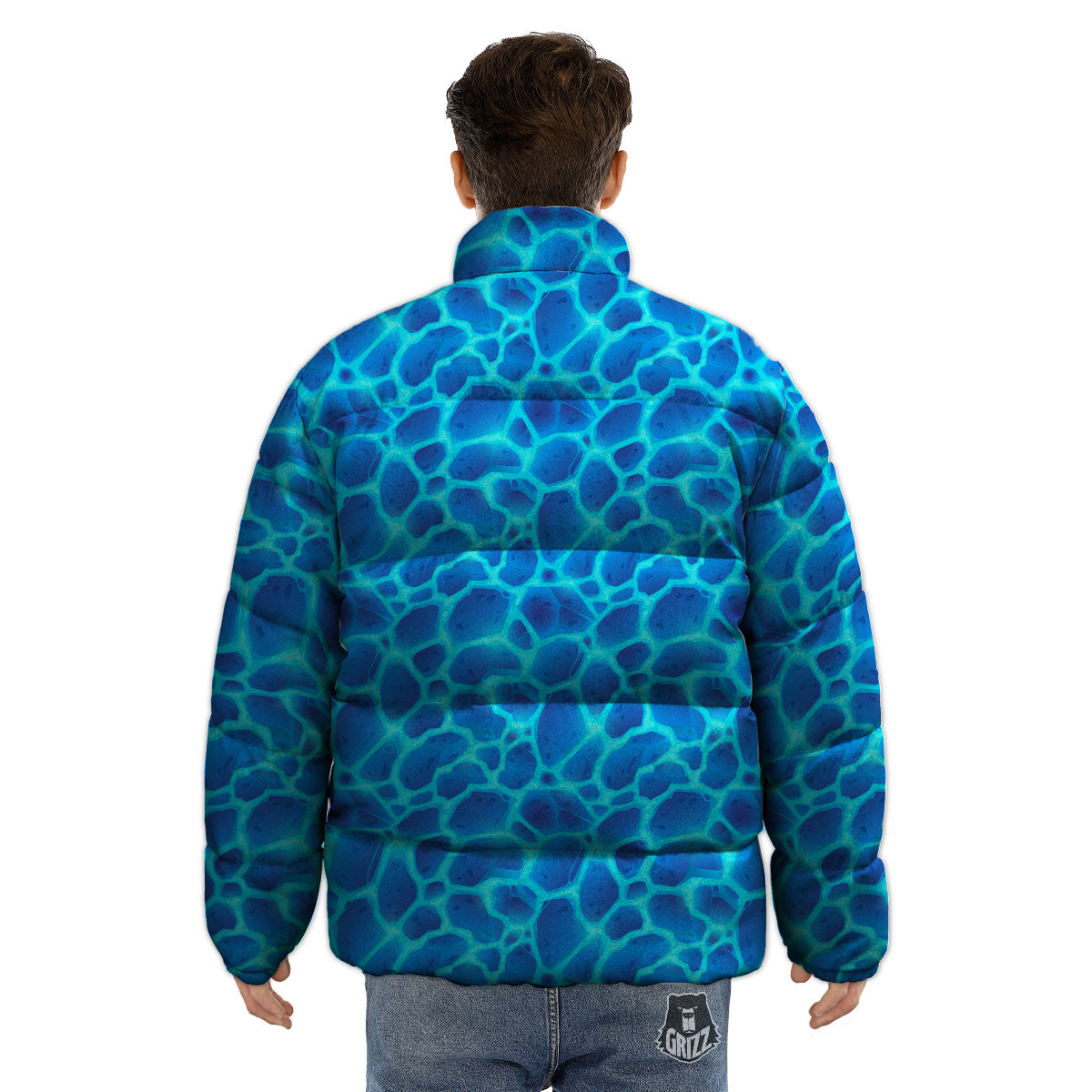 Liquid Lava Ice Blue Print Pattern Puffer Jacket-grizzshop