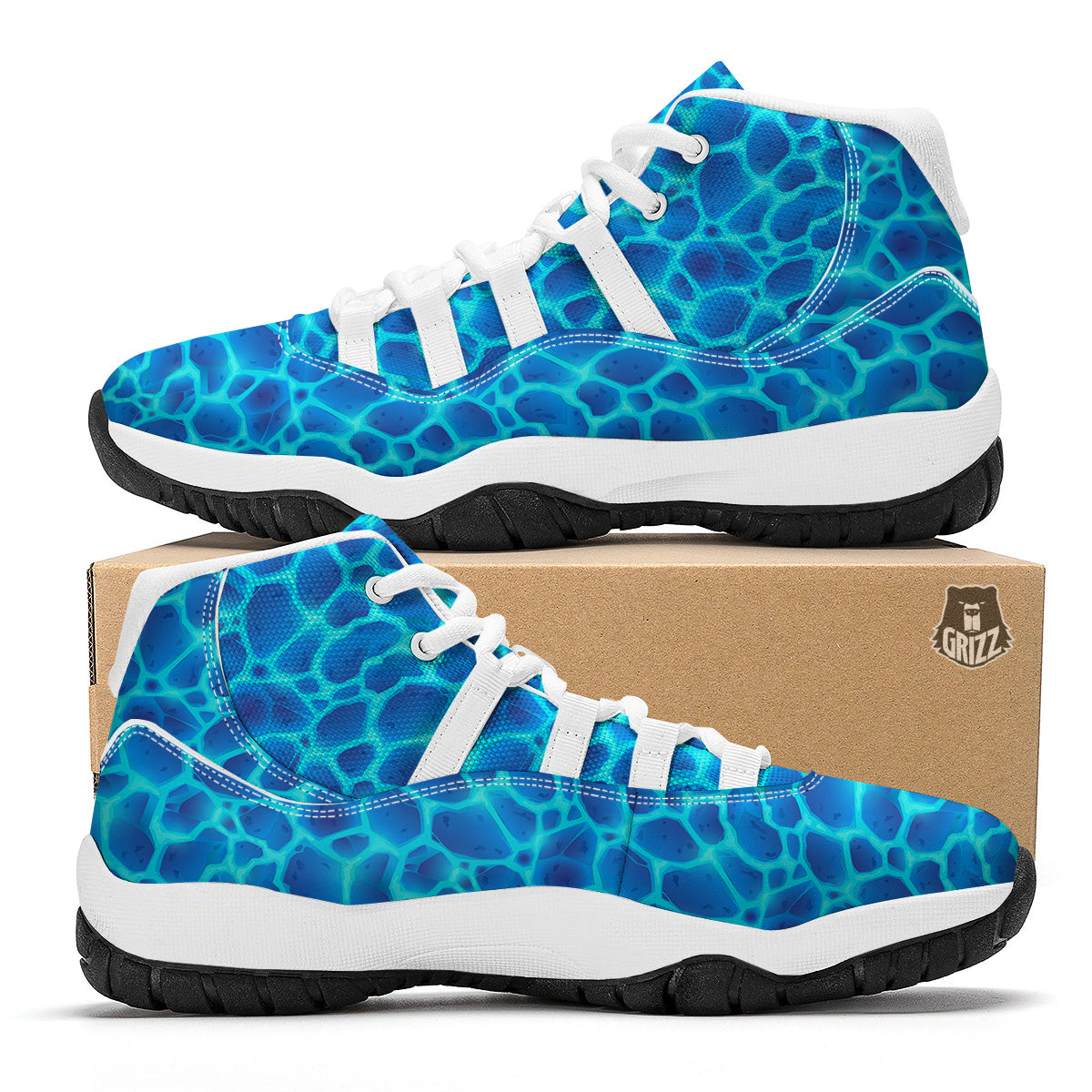 Liquid Lava Ice Blue Print Pattern White Bball Shoes-grizzshop