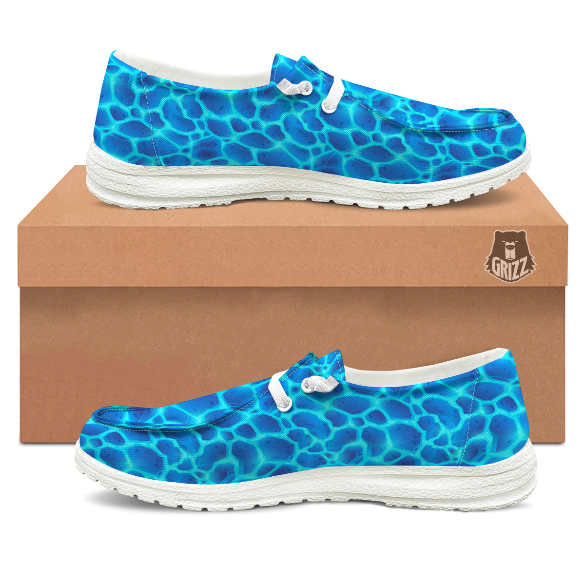 Liquid Lava Ice Blue Print Pattern White Loafers-grizzshop
