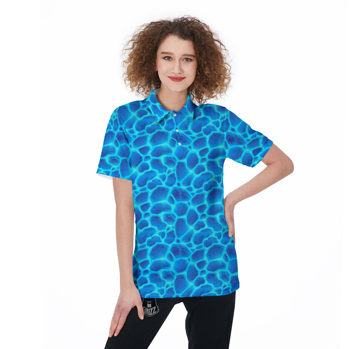Liquid Lava Ice Blue Print Pattern Women's Golf Shirts-grizzshop