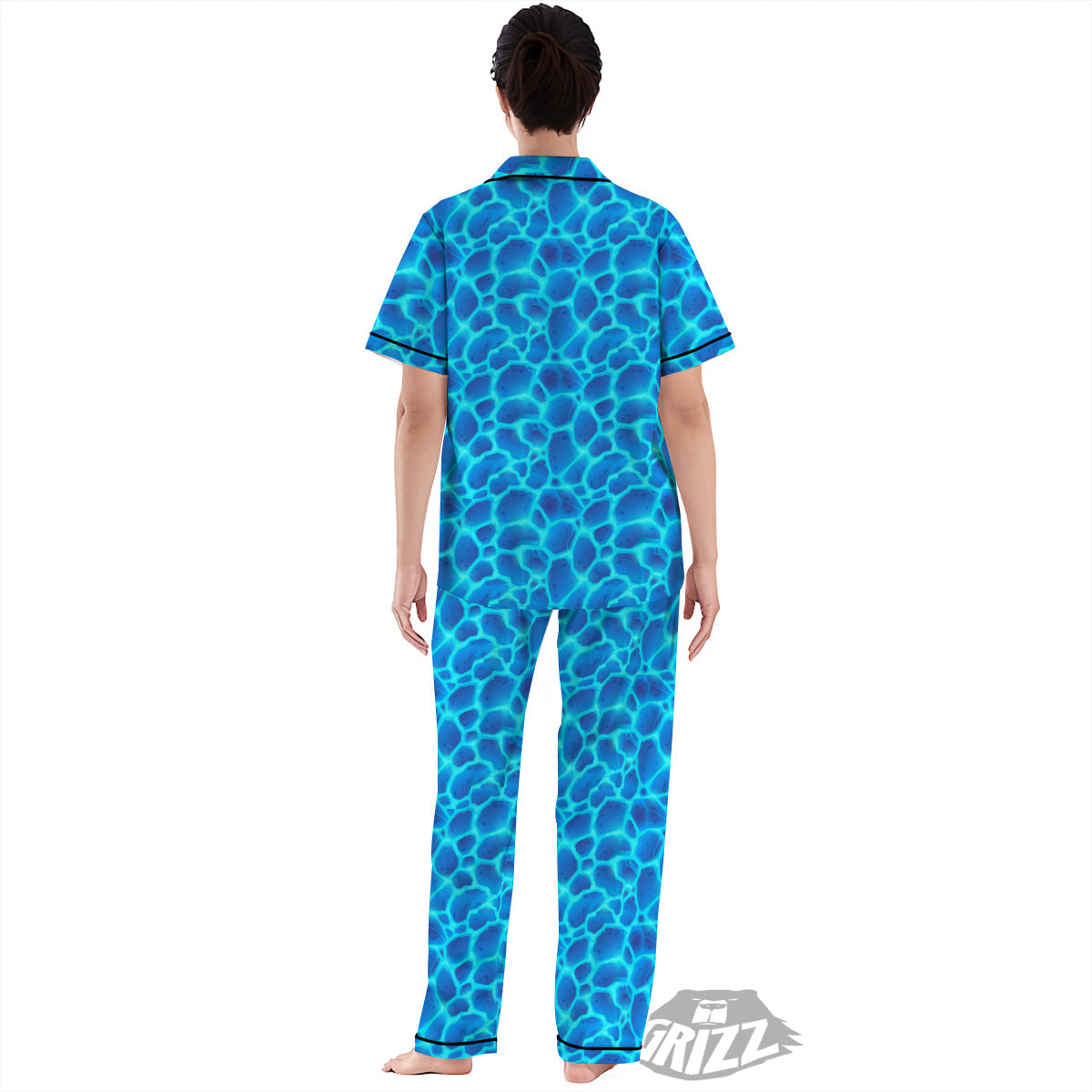 Liquid Lava Ice Blue Print Pattern Women's Pajamas Set-grizzshop
