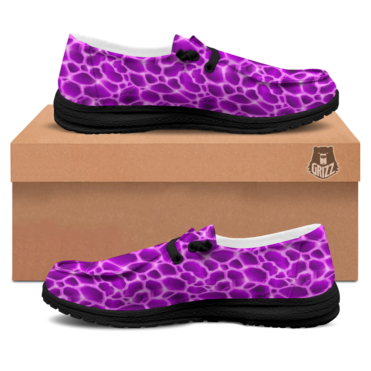 Liquid Lava Purple Print Pattern Black Loafers-grizzshop