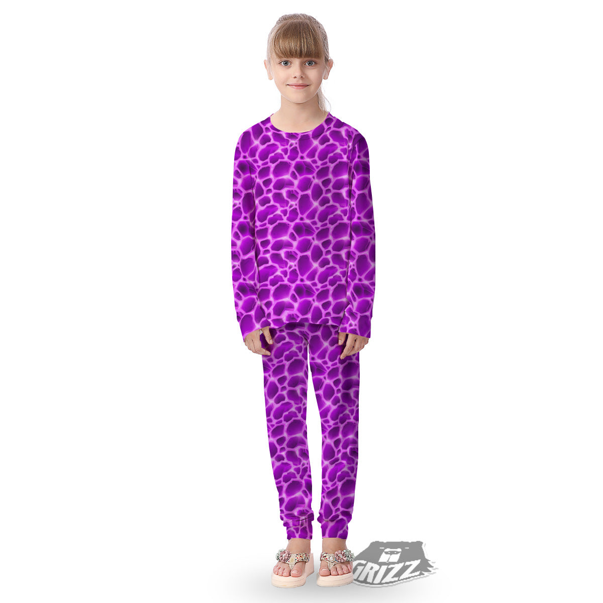 Liquid Lava Purple Print Pattern Kid's Pajamas-grizzshop