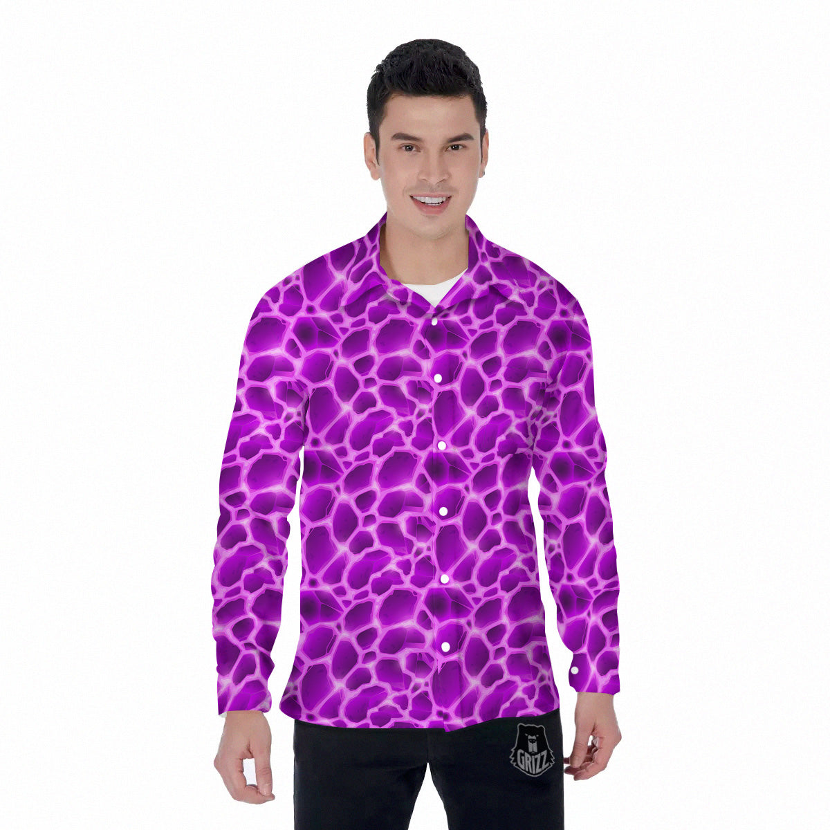 Liquid Lava Purple Print Pattern Men's Long Sleeve Shirts-grizzshop