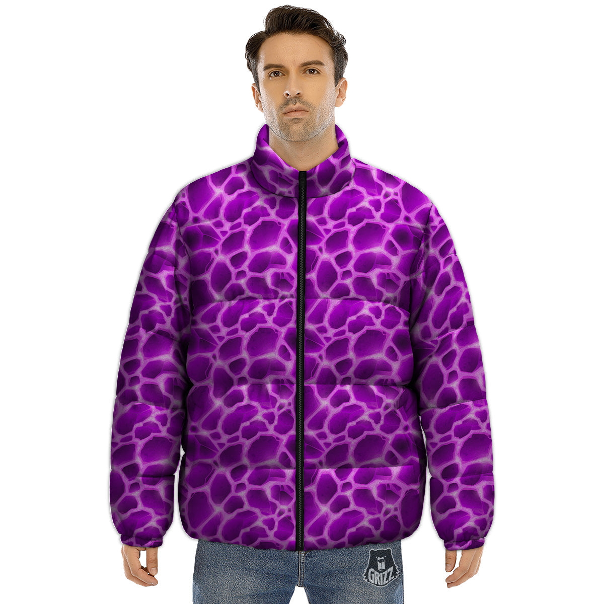 Liquid Lava Purple Print Pattern Puffer Jacket-grizzshop