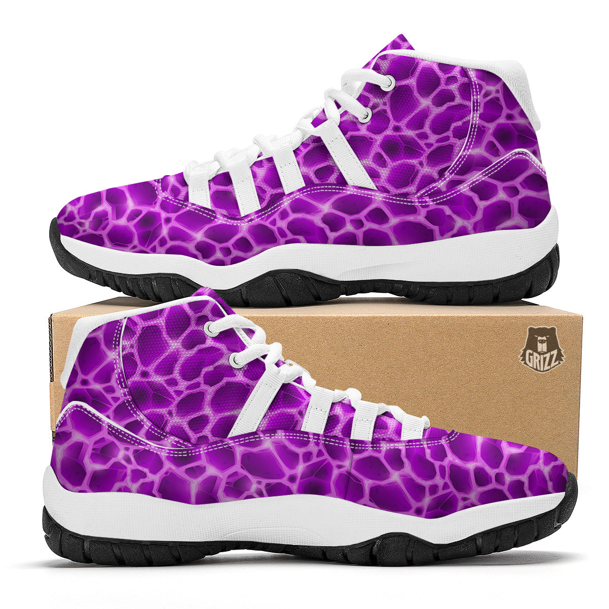 Liquid Lava Purple Print Pattern White Bball Shoes-grizzshop