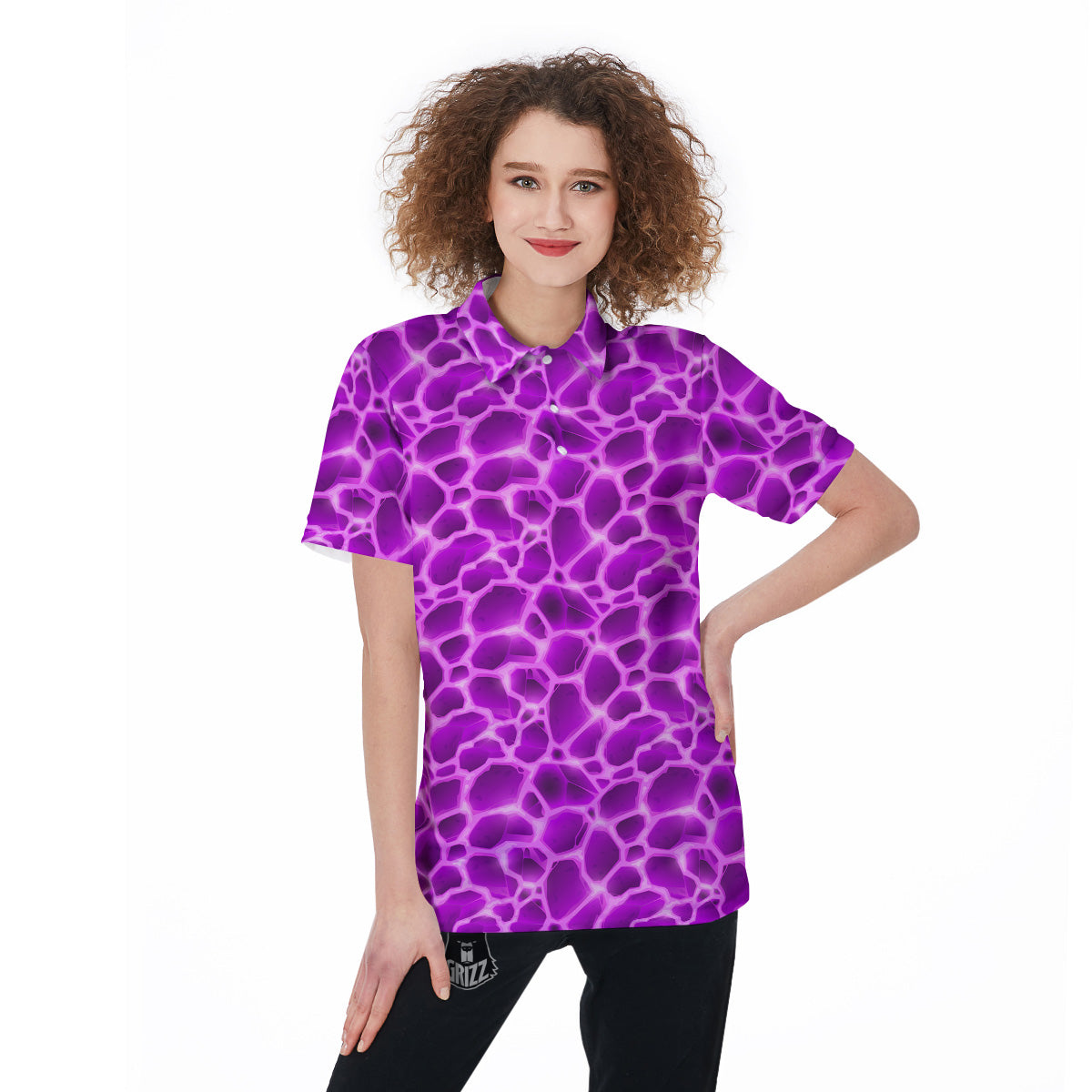 Liquid Lava Purple Print Pattern Women's Golf Shirts-grizzshop