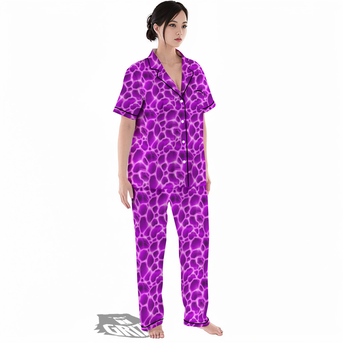 Liquid Lava Purple Print Pattern Women's Pajamas Set-grizzshop