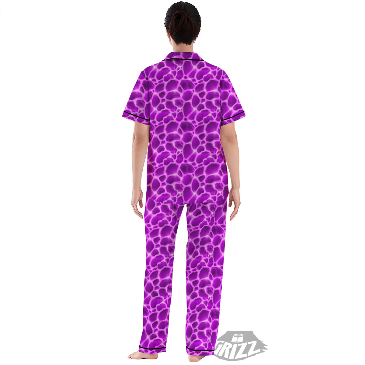 Liquid Lava Purple Print Pattern Women's Pajamas Set-grizzshop