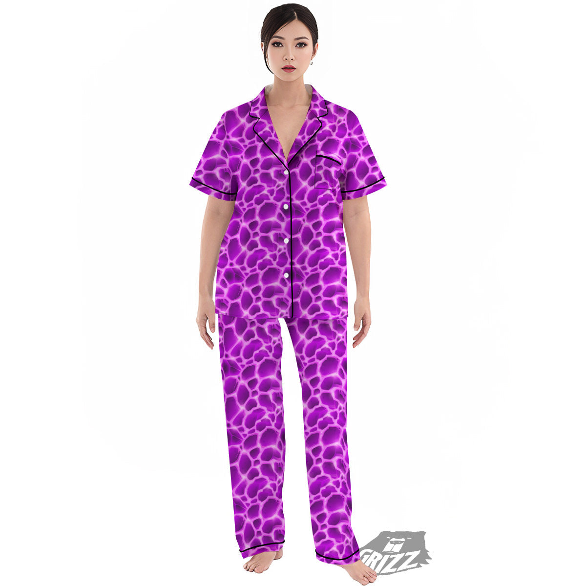 Liquid Lava Purple Print Pattern Women's Pajamas Set-grizzshop
