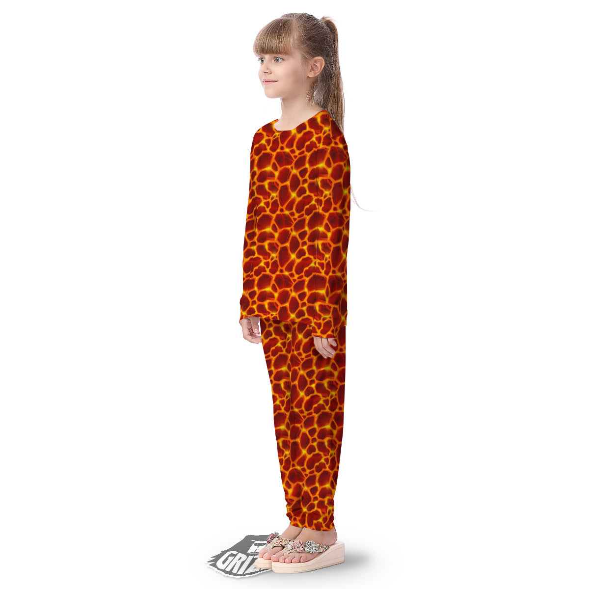 Liquid Lava Red Print Pattern Kid's Pajamas-grizzshop