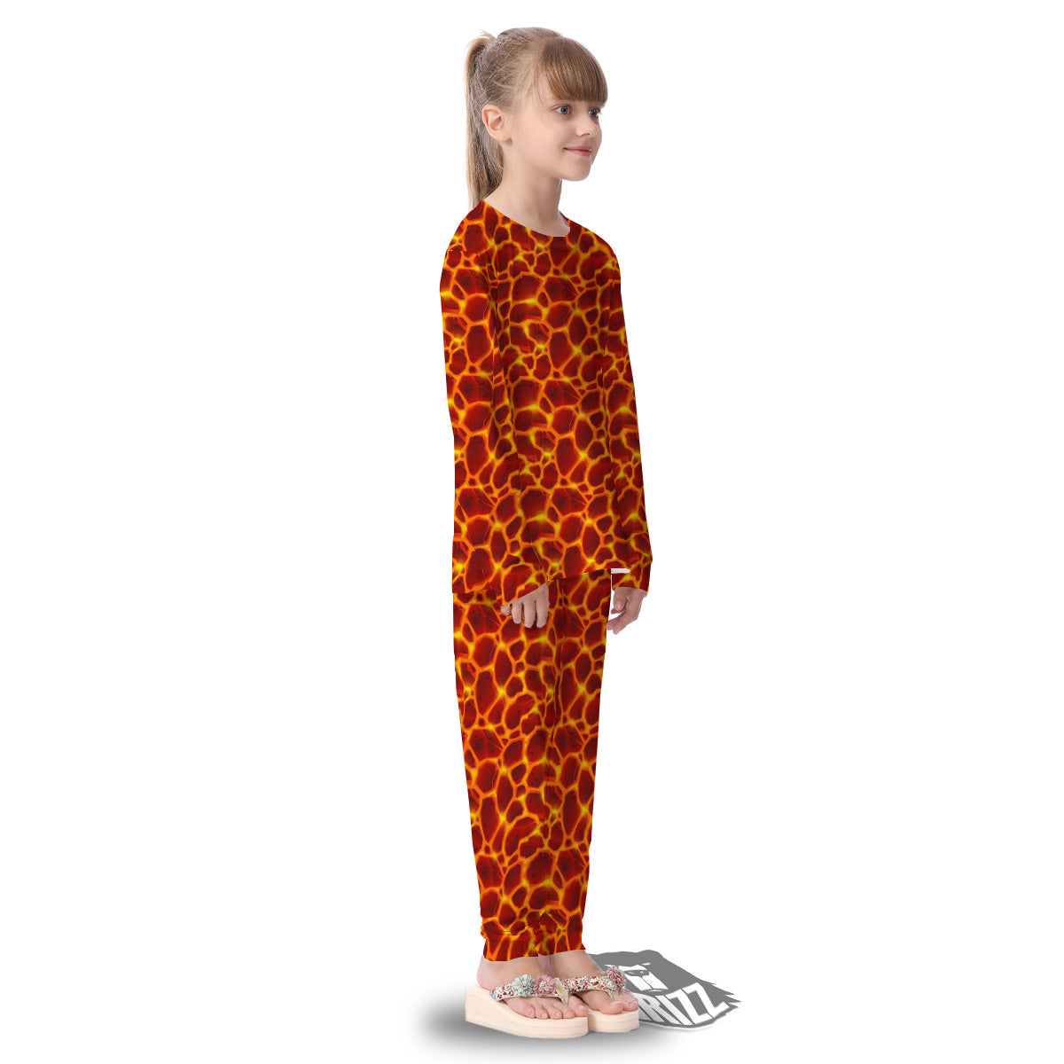 Liquid Lava Red Print Pattern Kid's Pajamas-grizzshop