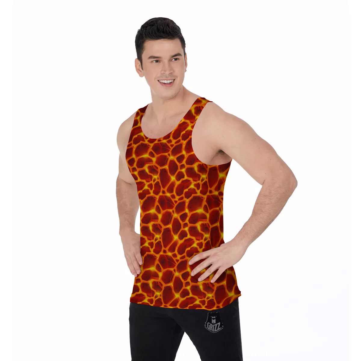 Liquid Lava Red Print Pattern Men's Tank Top-grizzshop