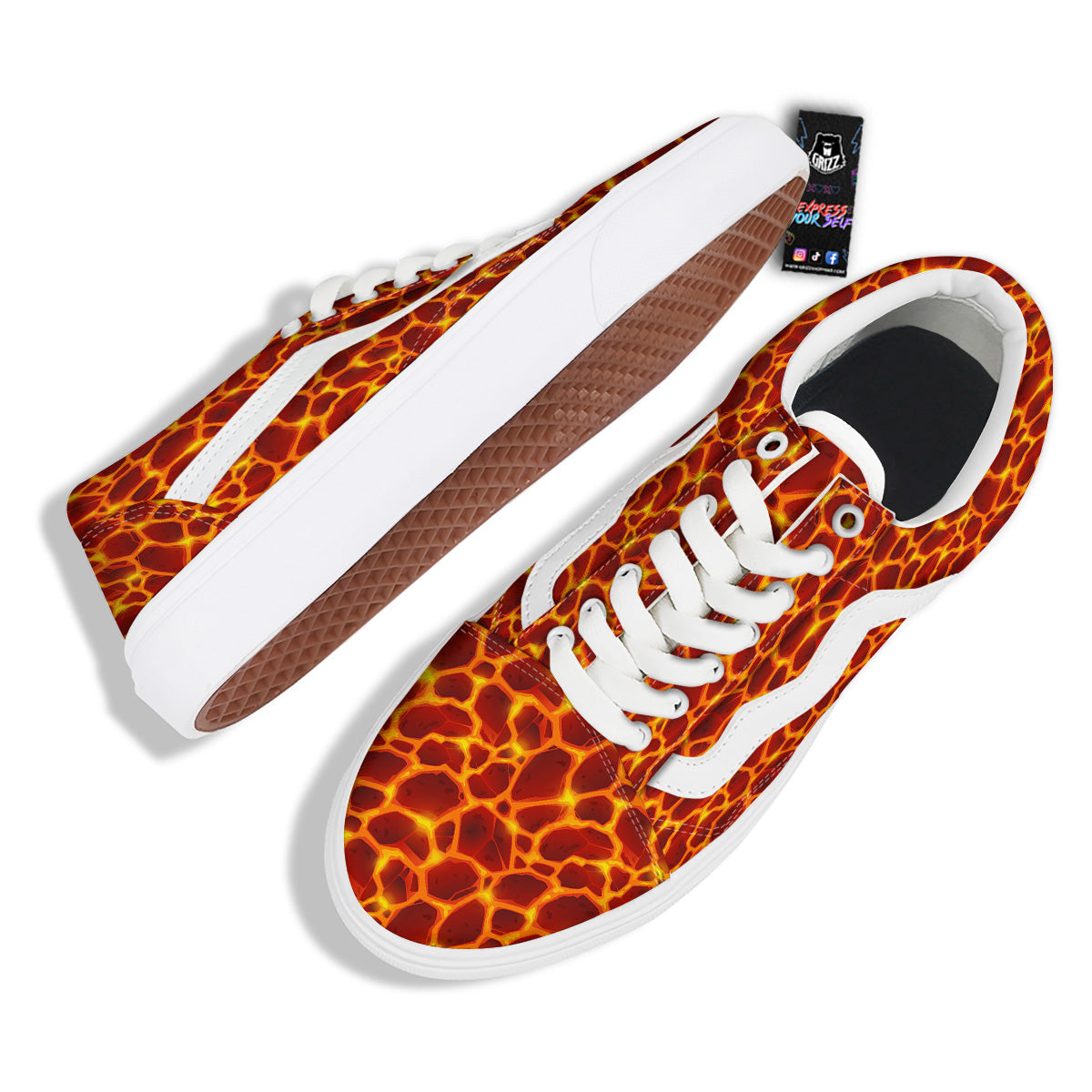 Liquid Lava Red Print Pattern Skate Shoes-grizzshop