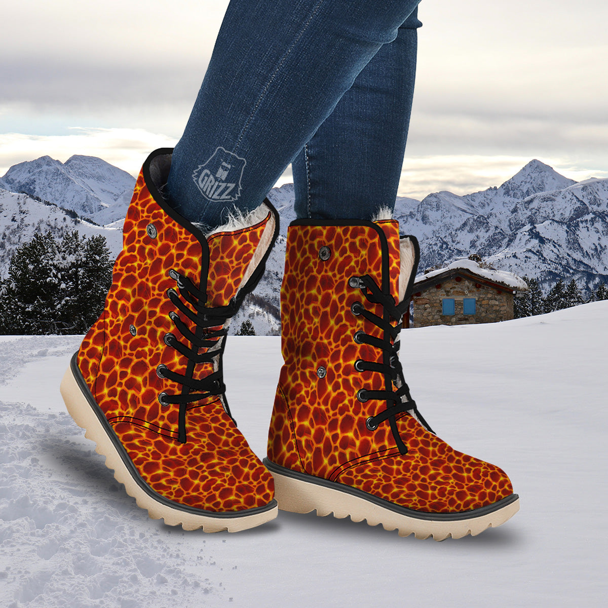 Liquid Lava Red Print Pattern Snow Boots-grizzshop