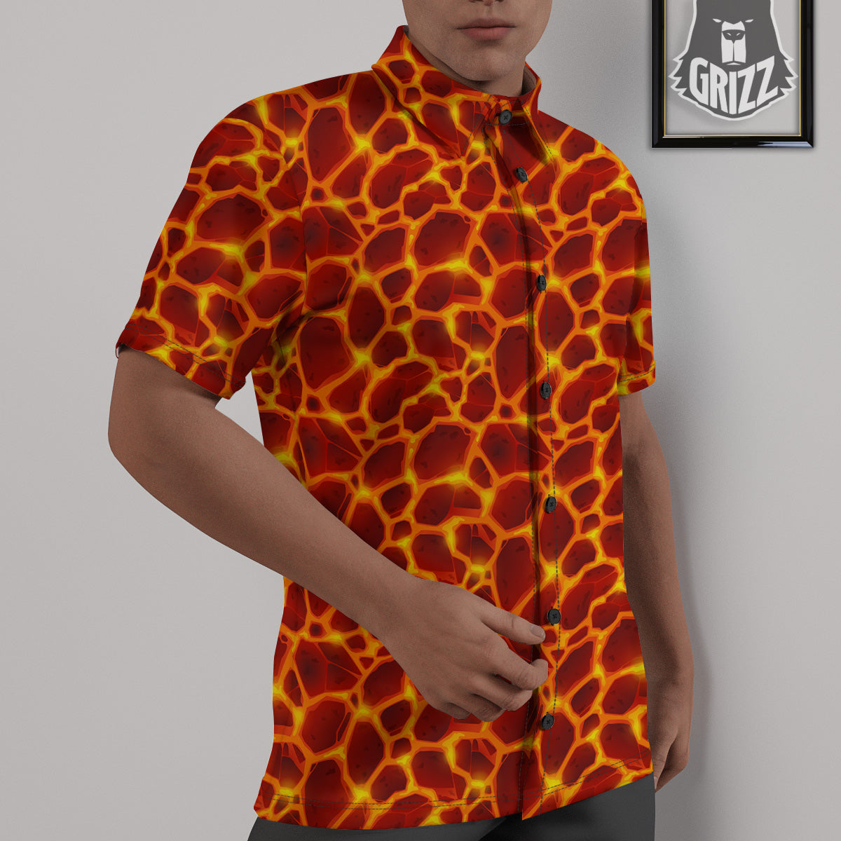 Liquid Lava Red Print Pattern Untucked Shirts-grizzshop